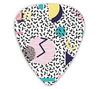 Guitar Picks 12 Pack Universal ABS Guitar Picks,Geometric Pattern In Retro Style With Round Half Moon Triangle Shapes Artworkfor Acoustic and Electric Guitar