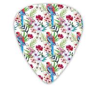 Guitar Picks 12 Pack Universal ABS Guitar Picks,Hand Drawn Watercolor Tropical Bird And Foliage Exotic Orchid Hibiscuses And Leavesfor Acoustic and Electric Guitar