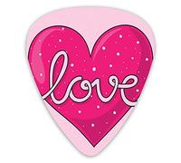 Guitar Picks 12 Pack Universal ABS Guitar Picks,Hand Lettering Of The Word Love On A Heart With Dots Romantic Designfor Acoustic and Electric Guitar