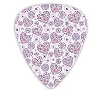 Guitar Picks 12 Pack Universal ABS Guitar Picks,Heart Outlines Filled With Artistic Spring Inspired Flowers Lovefor Acoustic and Electric Guitar