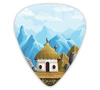 Guitar Picks 12 Pack Universal ABS Guitar Picks,Hut In The Mountains Asian Steppe Architecture With Cartoon Patternfor Acoustic and Electric Guitar