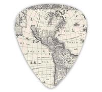 Guitar Picks 12 Pack Universal ABS Guitar Picks,Image Of Antique Map America In 1600s World In Medieval Time Ancient Era Picture Themefor Acoustic and Electric Guitar