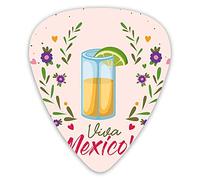 Guitar Picks 12 Pack Universal ABS Guitar Picks,Image Of Shot Glass With Viva Mexico Lettering And Pretty Floral Branches Artsyfor Acoustic and Electric Guitar