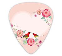 Guitar Picks 12 Pack Universal ABS Guitar Picks,Love Valentines Day Pale Heart Shapes With Cute Birds And Floral Ornamentsfor Acoustic and Electric Guitar