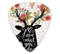Guitar Picks 12 Pack Universal ABS Guitar Picks,Love What You Do Quote On A Deer Elk Head With Flowers Horns And Hot Air Balloonfor Acoustic and Electric Guitar