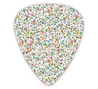 Guitar Picks 12 Pack Universal ABS Guitar Picks,Modern Floral Design Of Tiny Flowers With Leaves And Black Capped Chickadee Birdsfor Acoustic and Electric Guitar