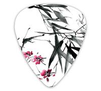 Guitar Picks 12 Pack Universal ABS Guitar Picks,Natural Sacred Bamboo Stems Cherry Blossom Japanese Inspired Folk Printfor Acoustic and Electric Guitar