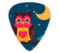 Guitar Picks 12 Pack Universal ABS Guitar Picks,Nursery Style Cartoon Bird Perching On A Tree Branch In The Night With Crescent Moonfor Acoustic and Electric Guitar