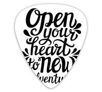 Guitar Picks 12 Pack Universal ABS Guitar Picks,Open Your Heart New Adventures Quote Lettering With Sixties Inspired Designfor Acoustic and Electric Guitar