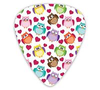 Guitar Picks 12 Pack Universal ABS Guitar Picks,Owls In Retro Design Comic Colorful Birds And Hearts Valentines Day Inspired Printfor Acoustic and Electric Guitar