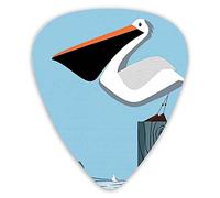 Guitar Picks 12 Pack Universal ABS Guitar Picks,Pelican Stands On A Wooden Column At The Sea Jumping Fish On Blue Sky Backgroundfor Acoustic and Electric Guitar