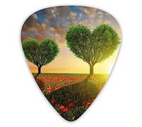 Guitar Picks 12 Pack Universal ABS Guitar Picks,Poppy Heart Shaped Trees Sunset Cloudy Sky Rural Romantic Love Meadowfor Acoustic and Electric Guitar