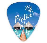 Guitar Picks 12 Pack Universal ABS Guitar Picks,Positive Vibes Only Message Attitude Motivation Inspirational Concept Tropical Scenefor Acoustic and Electric Guitar