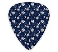 Guitar Picks 12 Pack Universal ABS Guitar Picks,Repeating Mystical Sky Elements Sun And Stars Illustrationfor Acoustic and Electric Guitar