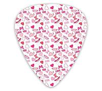 Guitar Picks 12 Pack Universal ABS Guitar Picks,Romance Related Images In Pink Pattern With Bows Lips Valentines Heartsfor Acoustic and Electric Guitar