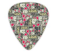 Guitar Picks 12 Pack Universal ABS Guitar Picks,Romantic Love Message And Heart Icons Various Styles Of Typographic Wordsfor Acoustic and Electric Guitar