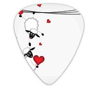 Guitar Picks 12 Pack Universal ABS Guitar Picks,Sheep Couple With Heart Shapes In Love Valentines Hanging On Fun Comic Cartoonfor Acoustic and Electric Guitar