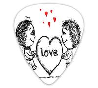 Guitar Picks 12 Pack Universal ABS Guitar Picks,Sketch Couple Holding A Giant Heart Abstract Cute Little Characters Loversfor Acoustic and Electric Guitar