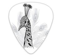 Guitar Picks 12 Pack Universal ABS Guitar Picks,Sketch Style Bird Monochrome Peafowl Feathers Tattoo Design Animal Head Portraitfor Acoustic and Electric Guitar
