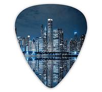 Guitar Picks 12 Pack Universal ABS Guitar Picks,Sleeping City Dramatic Urban Resting Popular American Lake Picturefor Acoustic and Electric Guitar