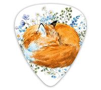 Guitar Picks 12 Pack Universal ABS Guitar Picks,Sleeping Fox In Watercolors Hand Drawn Fresh Wild Flowers Blossoms Artworkfor Acoustic and Electric Guitar