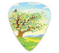 Guitar Picks 12 Pack Universal ABS Guitar Picks,Spring Nature View With Abstract Bird Leaves Petals Flourishing On Tree Branchesfor Acoustic and Electric Guitar