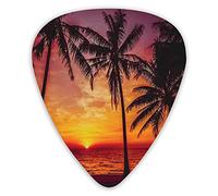 Guitar Picks 12 Pack Universal ABS Guitar Picks,Sunset Tropical Beach Palm Trees Peaceful Ocean Evening View Resortfor Acoustic and Electric Guitar