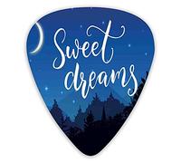 Guitar Picks 12 Pack Universal ABS Guitar Picks,Sweet Dreams Good Night Wish Typography Over The Landscape With Trees Silhouettesfor Acoustic and Electric Guitar