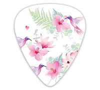 Guitar Picks 12 Pack Universal ABS Guitar Picks,Tropical Flowers With Flying Hummingbirds Wild Nature Bare Branches Bloomsfor Acoustic and Electric Guitar