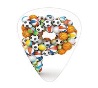 Guitar Picks 12 Pack Universal ABS Guitar Picks,ual Typography Design Alphabet and Sports Theme Font Type with Many Balls,for Acoustic and Electric Guitar