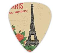 Guitar Picks 12 Pack Universal ABS Guitar Picks,Vintage Style Paris Illustration With Nostalgic Roses And Eiffel Mon Amour My Lovefor Acoustic and Electric Guitar