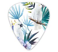 Guitar Picks 12 Pack Universal ABS Guitar Picks,Watercolor White Parrot Birds On Palm Tree Branches Leaves Exotic Nature Artworkfor Acoustic and Electric Guitar