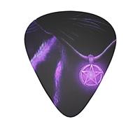 Guitar Picks 12 Pack Wicca Purple Star Pentagram Black Cat Printed Thin Medium Heavy Plectrums