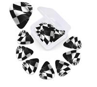 Guitar Picks 12 Pcs 3 Different Thickness Guitar Pick With Storage Box Black White Formula Checkered Flags Pattern Guitar Picks Acoustic Guitar Plectrums for Bass Electric Ukulele