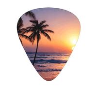 Guitar picks 12 pieces WZYWHJ Beach Palm Tree Sunset Picture comfortable feel clear tone moderate thickness suitable for guitar and electric guitar