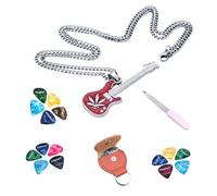 Guitar Picks 15 Pcs Guitar Pick Celluloid with Pick Holder Guitar Necklace Mini Nail File with Storage Box, 3 Thickness Variety Colorful Plectrums for Guitars Ukulele bass Gitafish Accessories