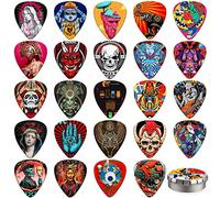 Guitar Picks,24 Pack Guitar Plectrums Thin, Medium, Heavy & Extra Heavy Picks with Tin Box,Personalised Plectrums for Acoustic,Bass,Electric Guitar Includes 0.46mm 0.71mm 0.96mm 1.2mm(Mix-3)