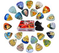 Guitar Picks,24 Pack Medium Guitar Plectrums,Guitar Picks for Acoustic Guitar Electric Guitar Bass 0.71 mm with Guitar Pick Holder(Van Gogh, Medium (0.71mm))