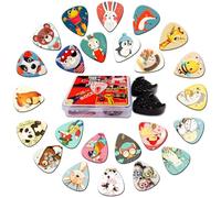 Guitar Picks,24 Pack Medium Guitar Plectrums with Animal Pattern,Guitar Picks for Acoustic Guitar Electric Guitar Bass 0.71 mm with Guitar Pick Holder (Cute animal, Medium (0.71mm))