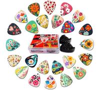 Guitar Picks,24 Pack Medium Guitar Plectrums with Flower Pattern,Guitar Picks for Acoustic Guitar Electric Guitar Bass 0.71 mm with Guitar Pick Holder (Flower, Medium (0.71mm))