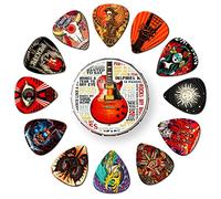 Guitar Picks 24 Pack Thin, Medium, Heavy & Extra Heavy Picks with Tin Box,Variety Pack Artistic Celluloid Guitar Pick for Bass Electric Guitar Acoustic Guitar Lovers Gift (Mix-2)