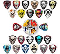 Guitar Picks 24 Pcs,4 Thicknesses Skull Plectrums with Storage Box(Mix-5)