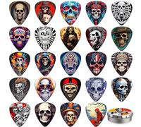 Guitar Picks,24 Pcs Plectrums Skull Design 0.46 0.71 0.96 1.2mm Thin, Medium, Heavy Guitar Pick,Plectrums for Acoustic Guitars,Bass,Electric Guitars(Mix-6)