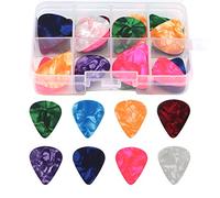 Guitar Picks, 32 Pieces Celluloid Guitar Picks with Box, 4 Different Thicknesses, Guitar Accessories for Acoustic Guitar, Ukulele, Bass, Electric Guitar (0.5/0.75/1/1.2 mm)