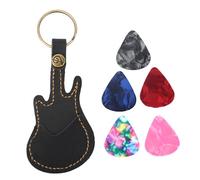 Guitar Picks, 5 PCS Portable Leather Brass Pick Bag Sleeve Holder Small Holder Pickup Container with Brass Keychain Clip for Acoustic Electric Guitar (black)