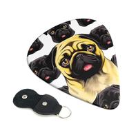 Guitar Picks 6 Pack Black Yellow Pug Print Personalized Guitar Picks with Organizer Storage Box Guitar Plectrum Guitar Accessories for Bass Electric Ukulele Guitar Players