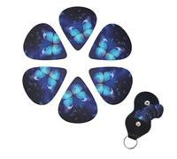 Guitar Picks 6 Pack Blue Starry Butterfly Print Guitar Pick Holder Personalized Guitar Picks for Acoustic Guitars Violin Ukulele Bass