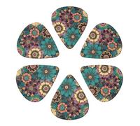 Guitar Picks 6 Pack Bohemian Flower Print Guitar Pick Holder Personalized Guitar Picks for Acoustic Guitars Violin Ukulele Bass