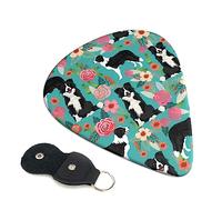 Guitar Picks 6 Pack Border Collie Florals Print Personalized Guitar Picks with Organizer Storage Box Guitar Plectrum Guitar Accessories for Bass Electric Ukulele Guitar Players