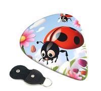 Guitar Picks 6 Pack Cartoon Ladybug Flower Print Personalized Guitar Picks with Organizer Storage Box Guitar Plectrum Guitar Accessories for Bass Electric Ukulele Guitar Players